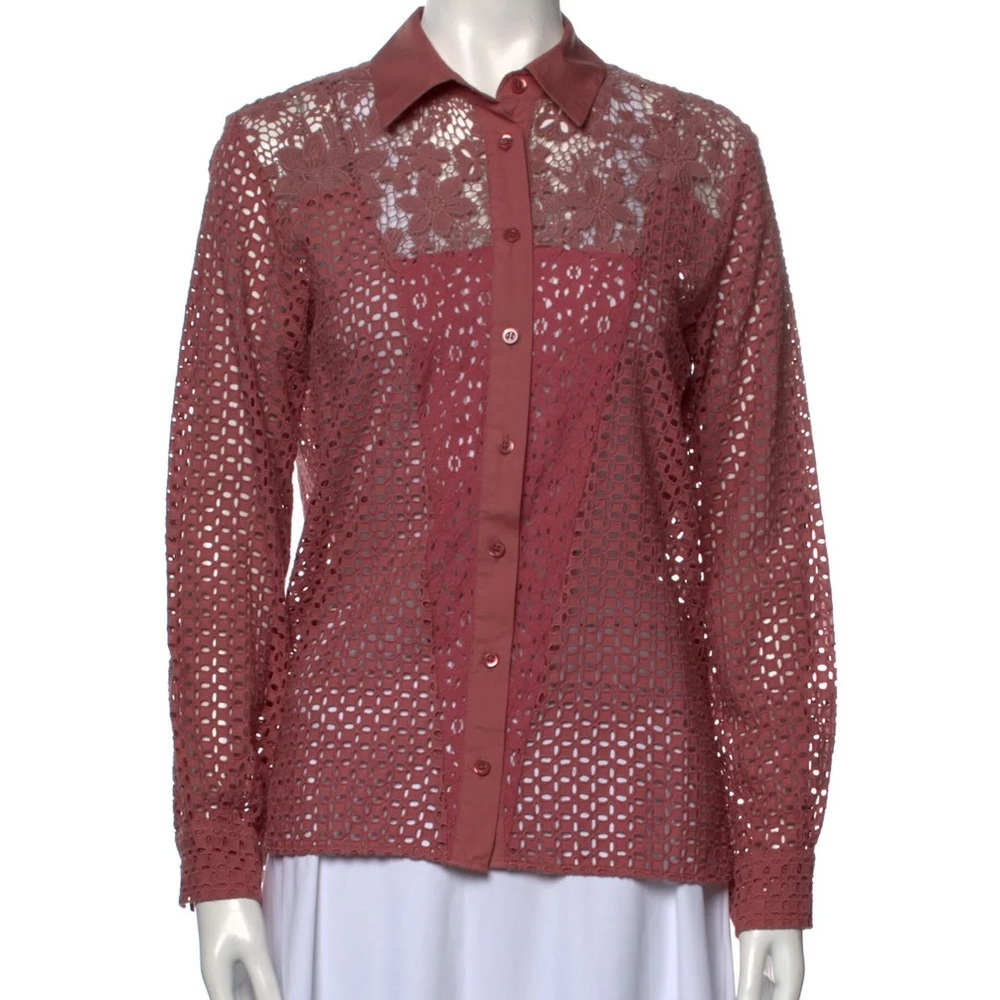 See By Chloe 38 US M‎ Dusty Rose Eyelet Lace Long Sleeves Button Down Shirt